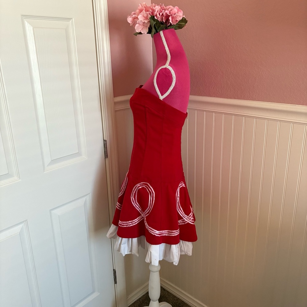 Retro Red and White Mini A-Line with Bubble Skirt Dress size Large ICE Design - Picture 6 of 11